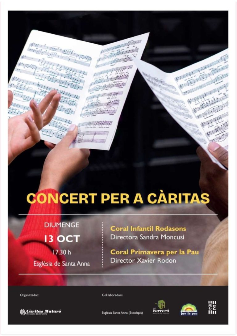 Concert per a Càritas-diumenge 13 d’octubre 17,30 h – Església de Santa Anna